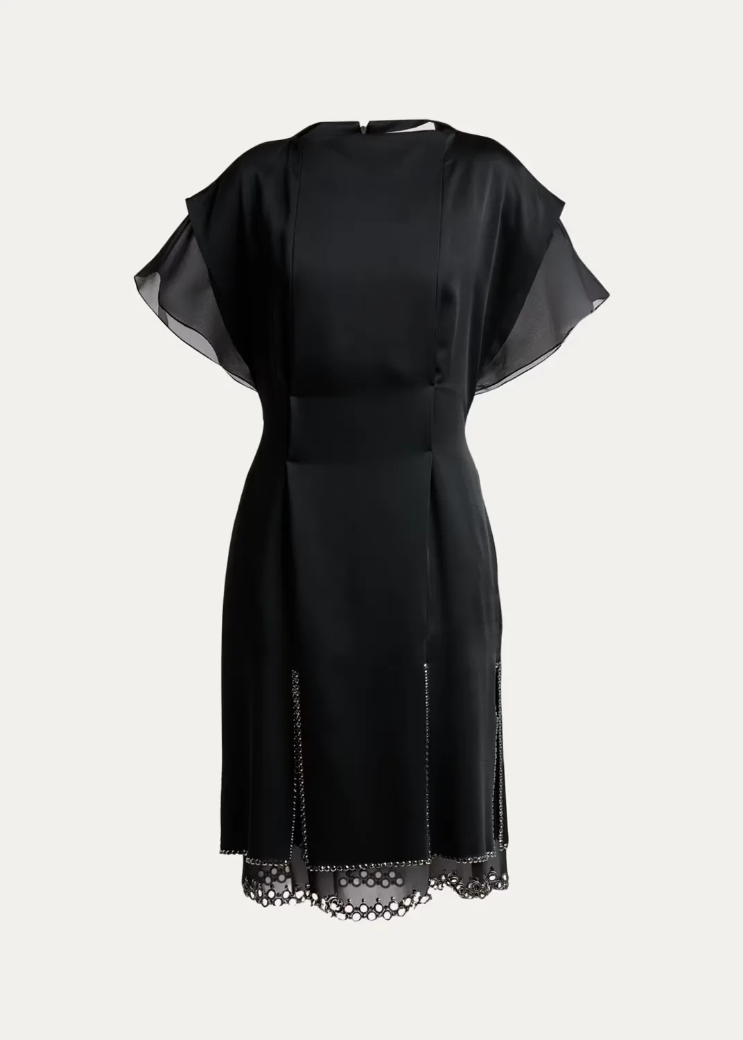 Cap-Sleeve Studded Satin Paneled Midi Dress by Lanvin
