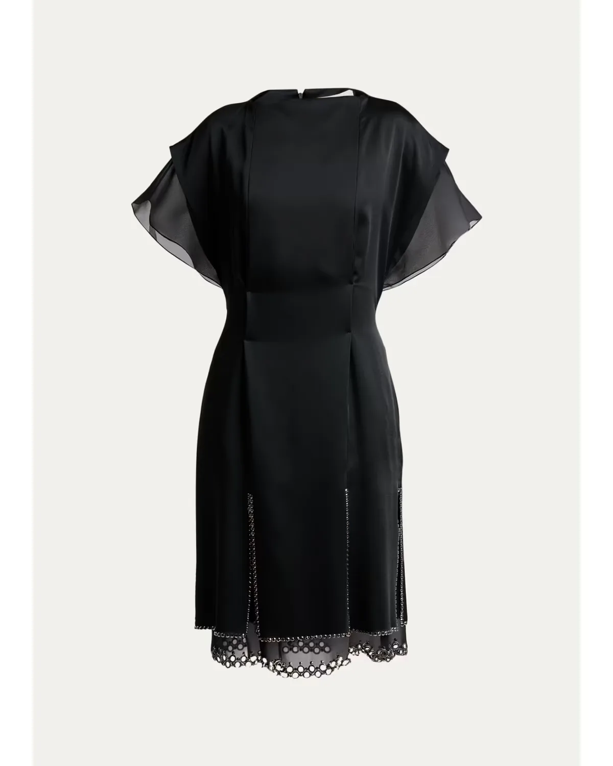 Cap-Sleeve Studded Satin Paneled Midi Dress by Lanvin