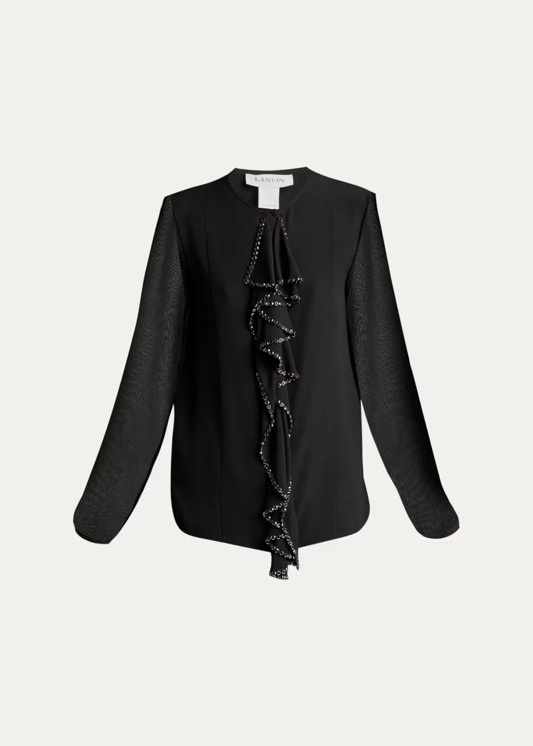 Embroidered Ruffle Silk Georgette Long-Sleeve Blouse by Lanvin