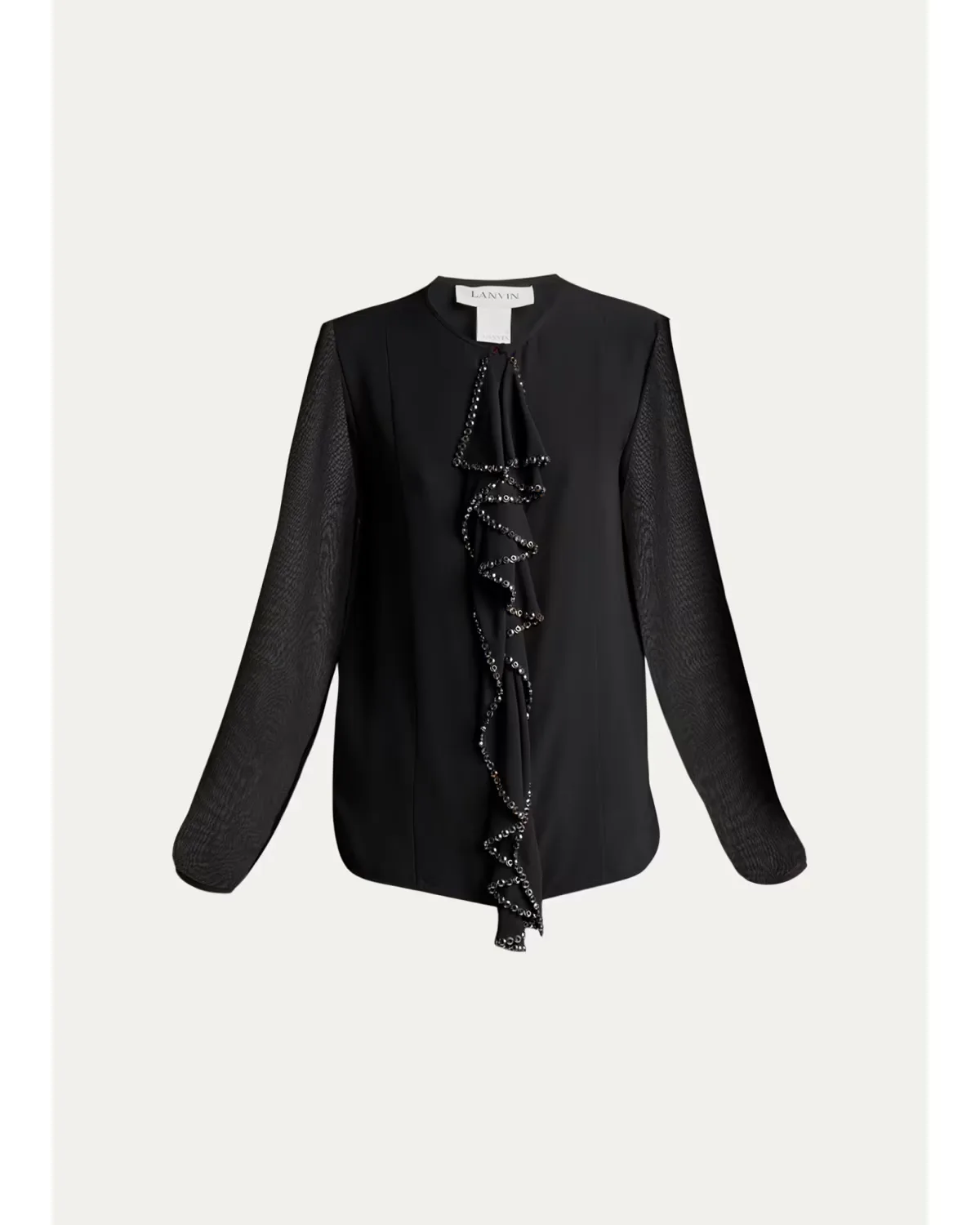 Embroidered Ruffle Silk Georgette Long-Sleeve Blouse by Lanvin