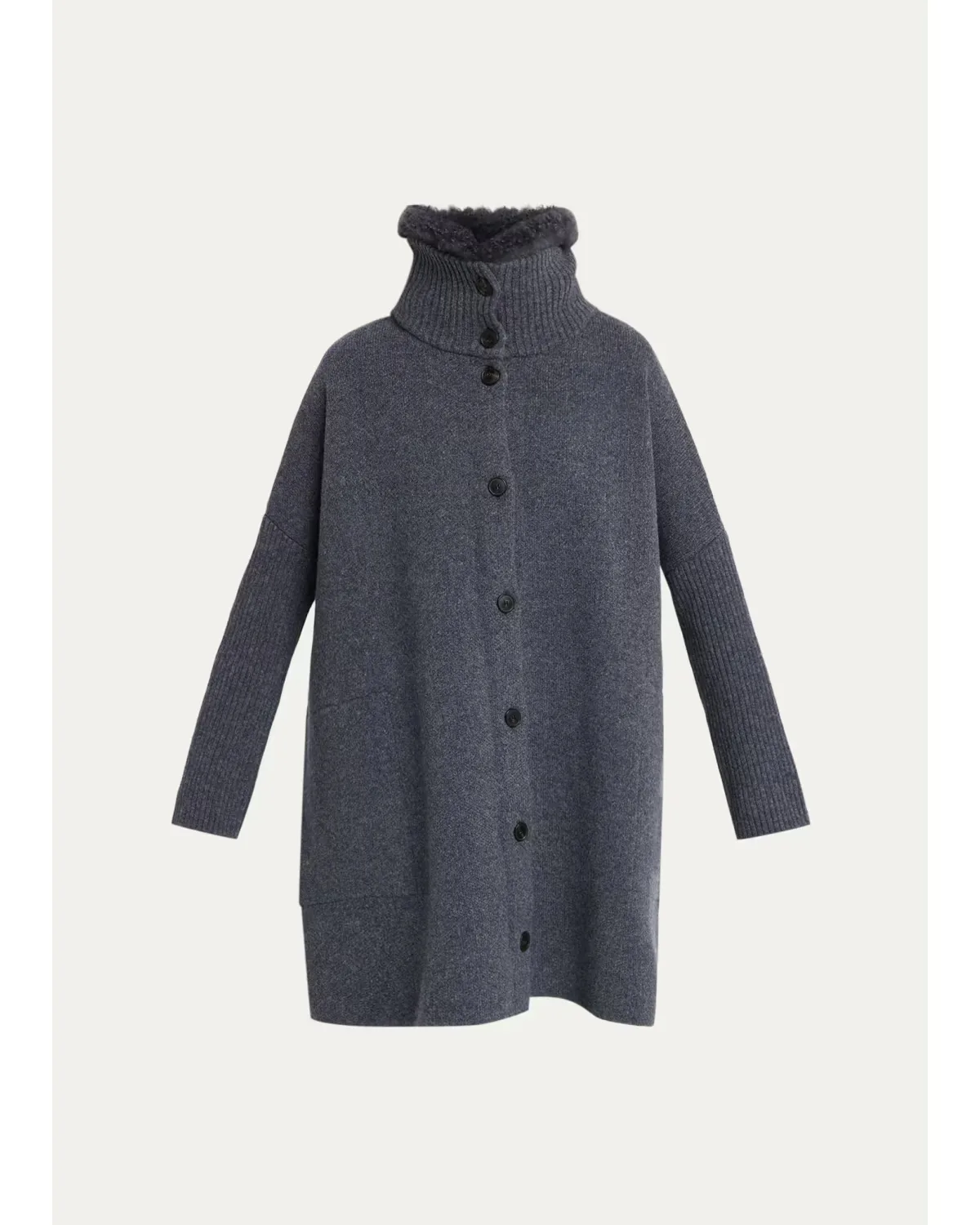 Goat Shearling Collar Oversized Wool Knit Coat by Yves Salomon