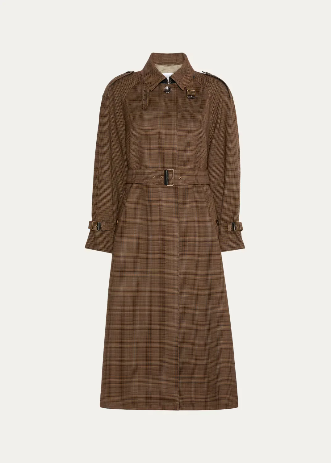 Prince of Whales Wool Belted Long Trench by Max Mara