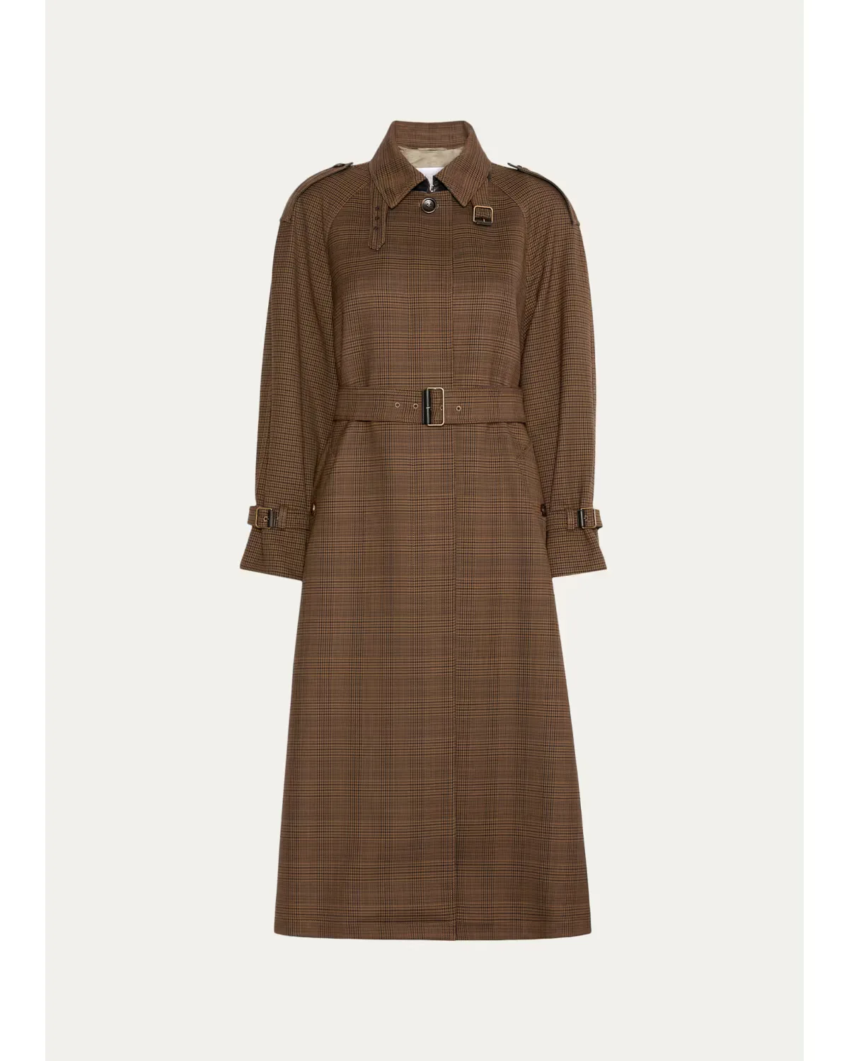 Prince of Whales Wool Belted Long Trench