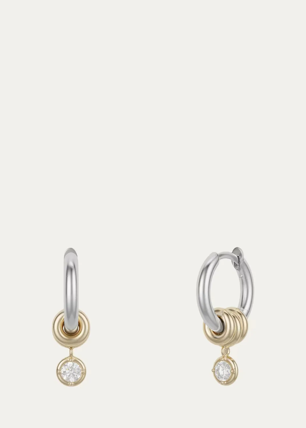 Zahra 18K Gold and Sterling Silver Diamond Drop Huggie Earrings by Spinelli Kilcollin