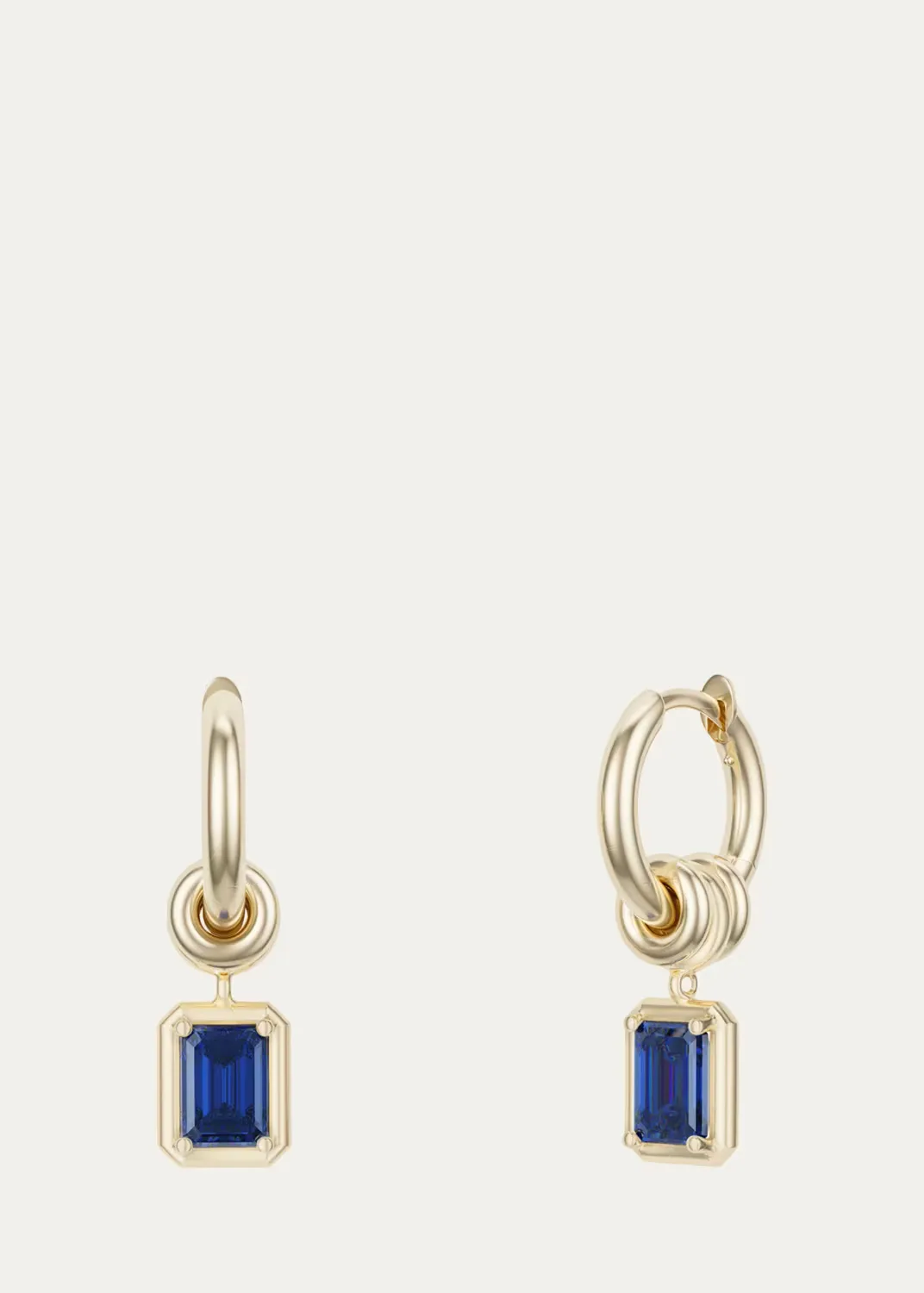 Zahra 18K Gold Emerald-Cut Blue Sapphire Huggie Drop Earrings by Spinelli Kilcollin