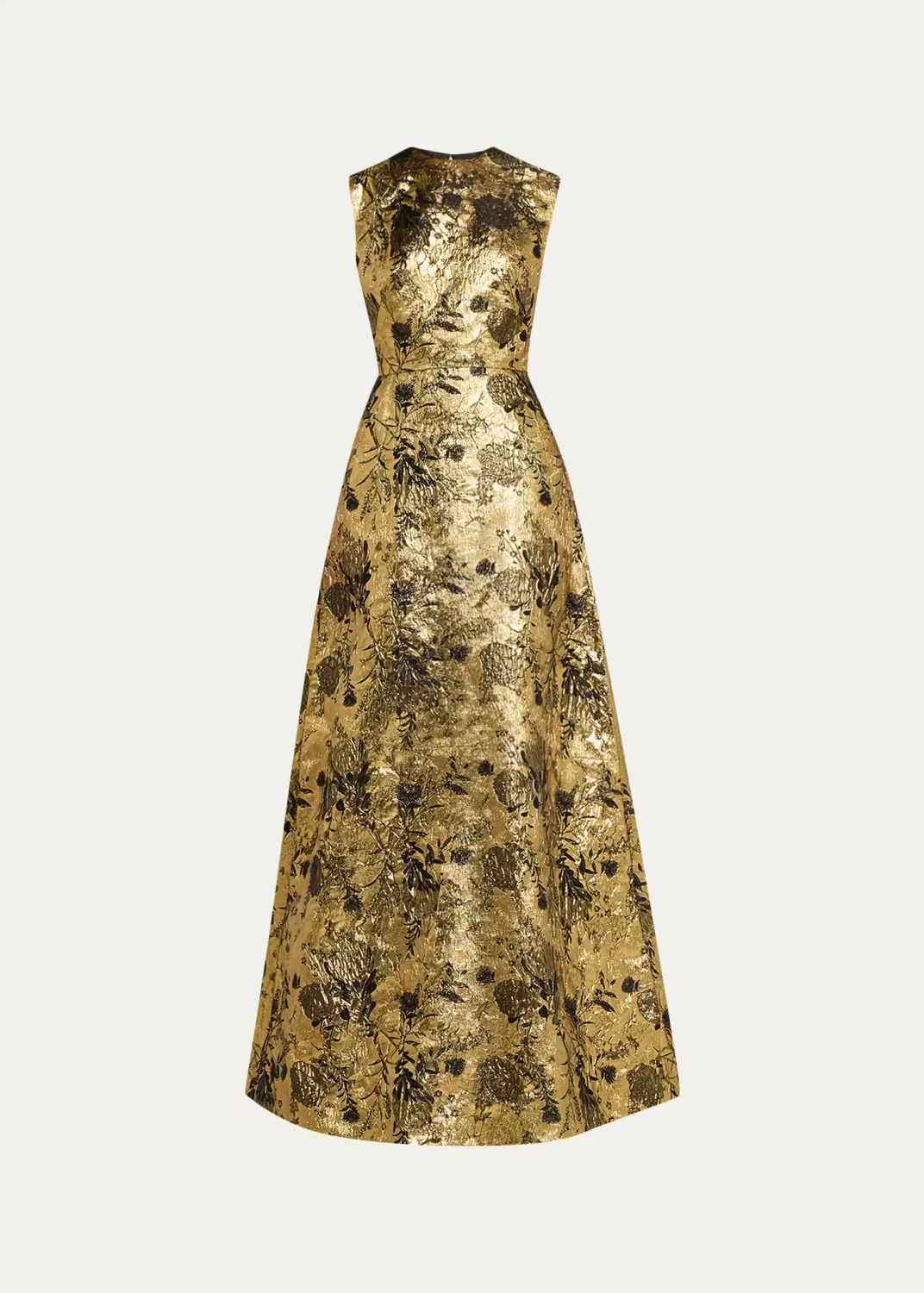 Metallic Floral Brocade Sleeveless A-Line Gown