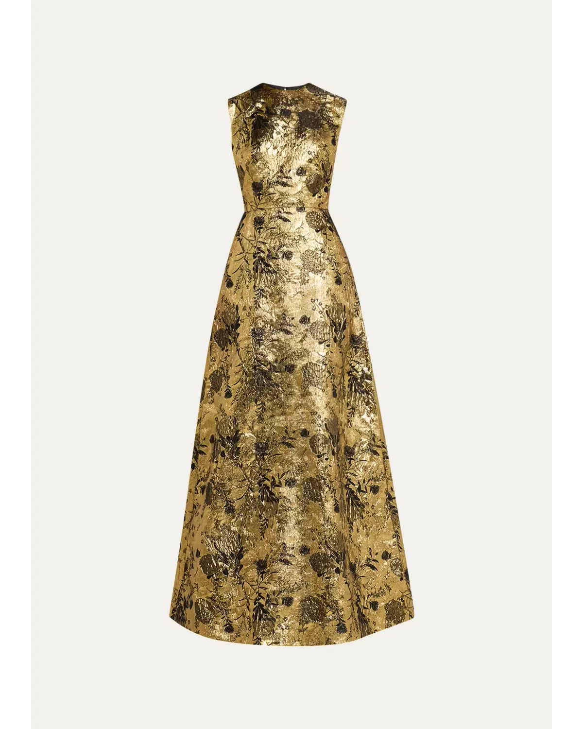 Metallic Floral Brocade Sleeveless A-Line Gown by Reem Acra