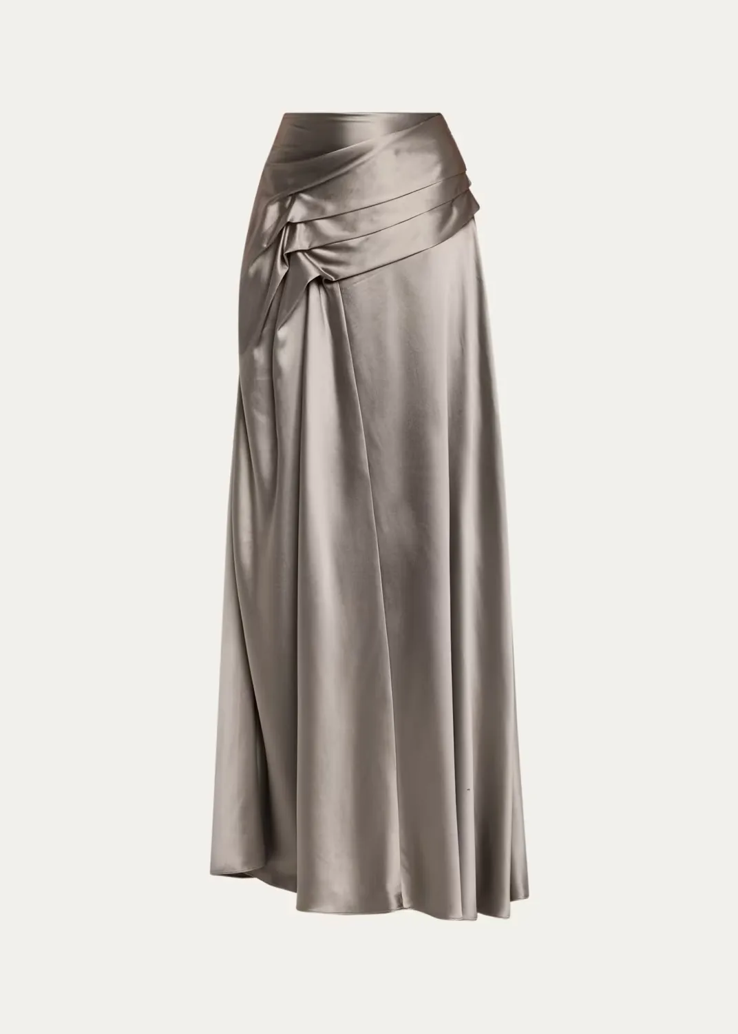 Yvonne Pleat Draped Crepe Back Satin Maxi Skirt