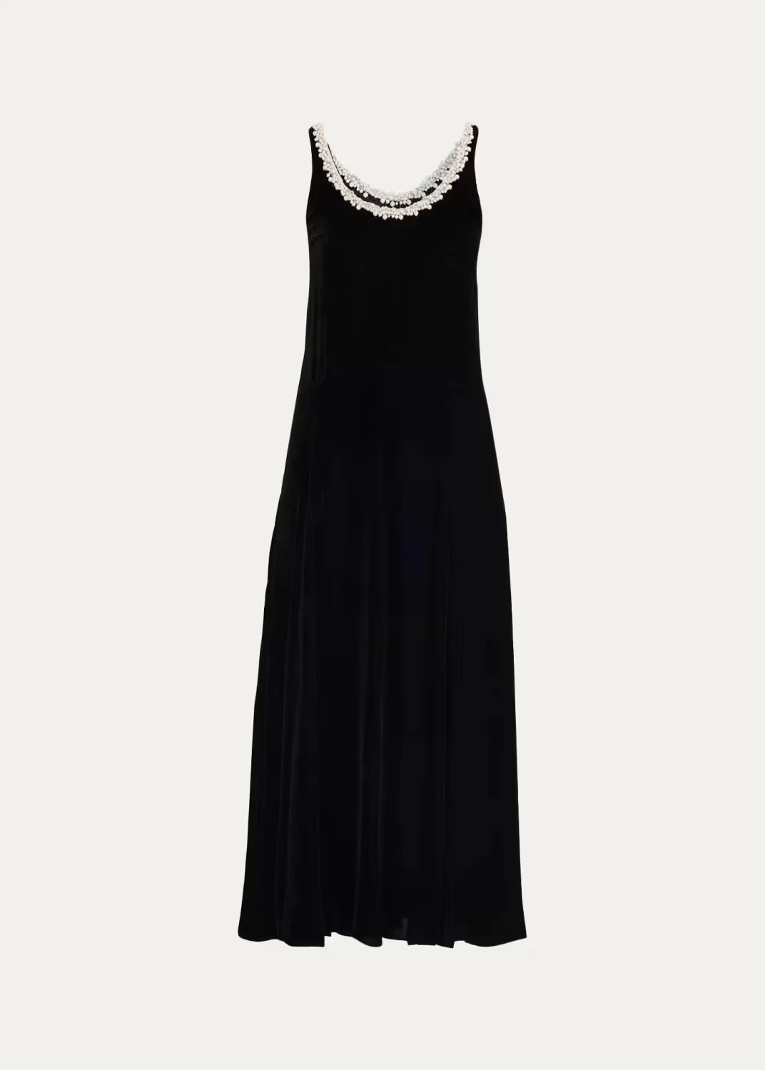 Pearly Beaded Scoop-Neck Velvet Midi Dress by MARIA MCMANUS