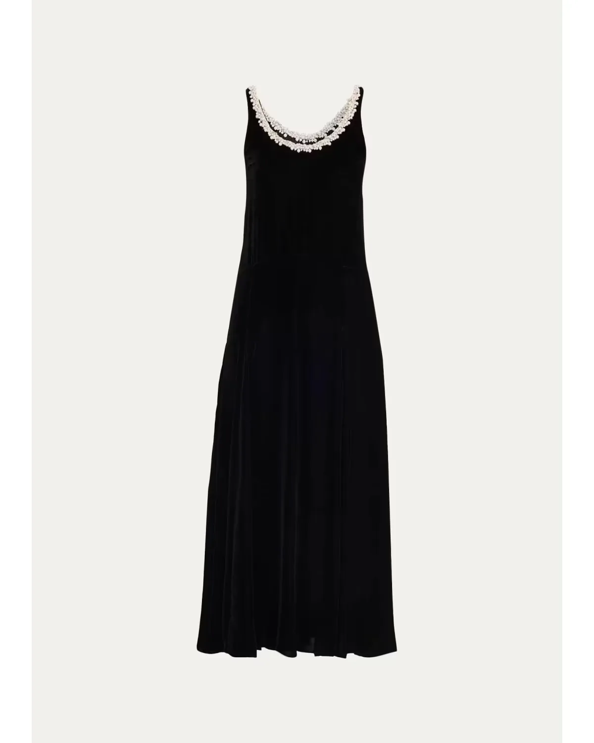 Pearly Beaded Scoop-Neck Velvet Midi Dress by MARIA MCMANUS