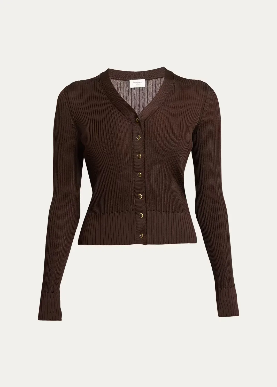 Cassandre YSL Ribbed V-Neck Cardigan by Saint Laurent