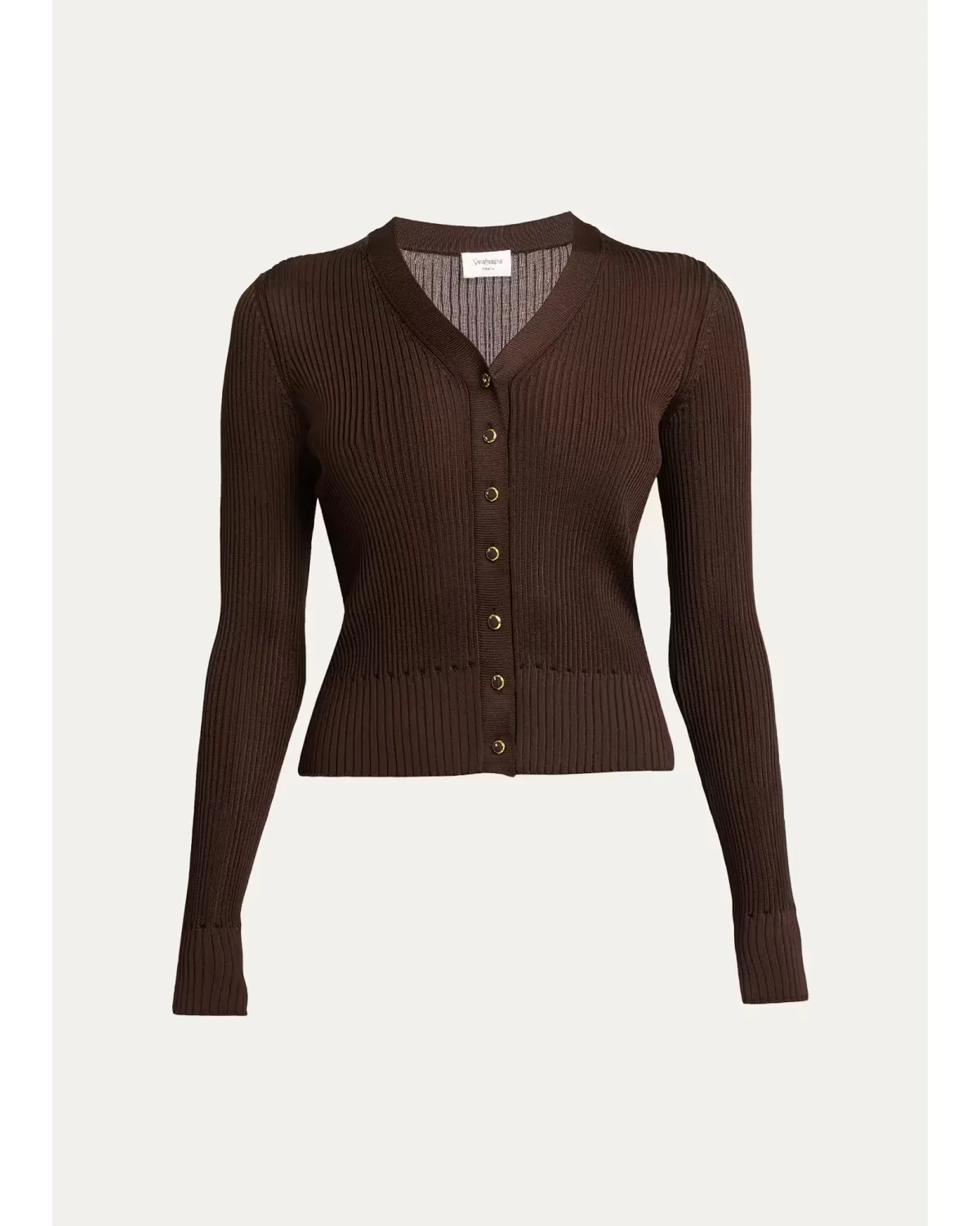 Cassandre YSL Ribbed V-Neck Cardigan by Saint Laurent