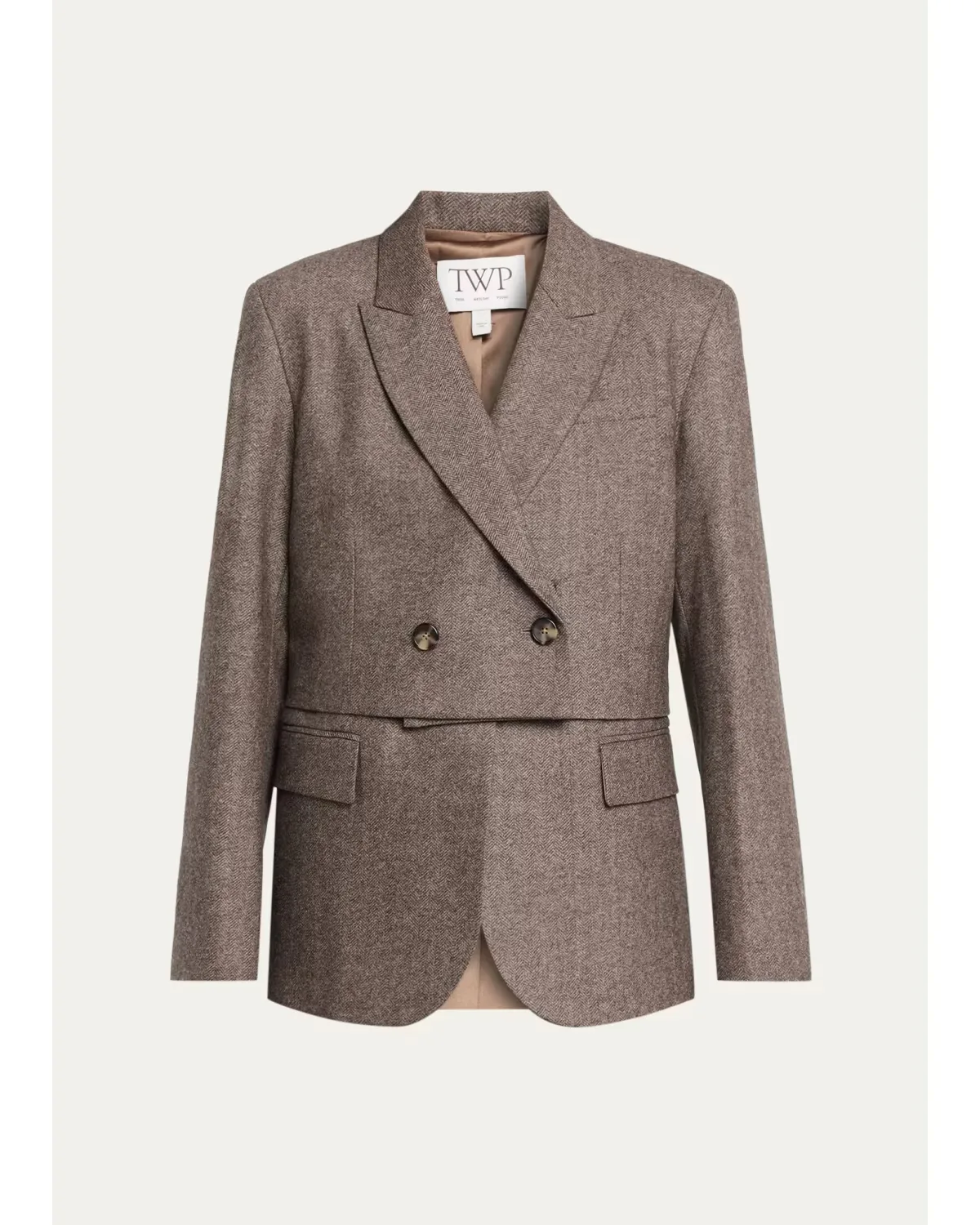 Two-Faced Herringbone Wool-Cashmere Blazer by TWP