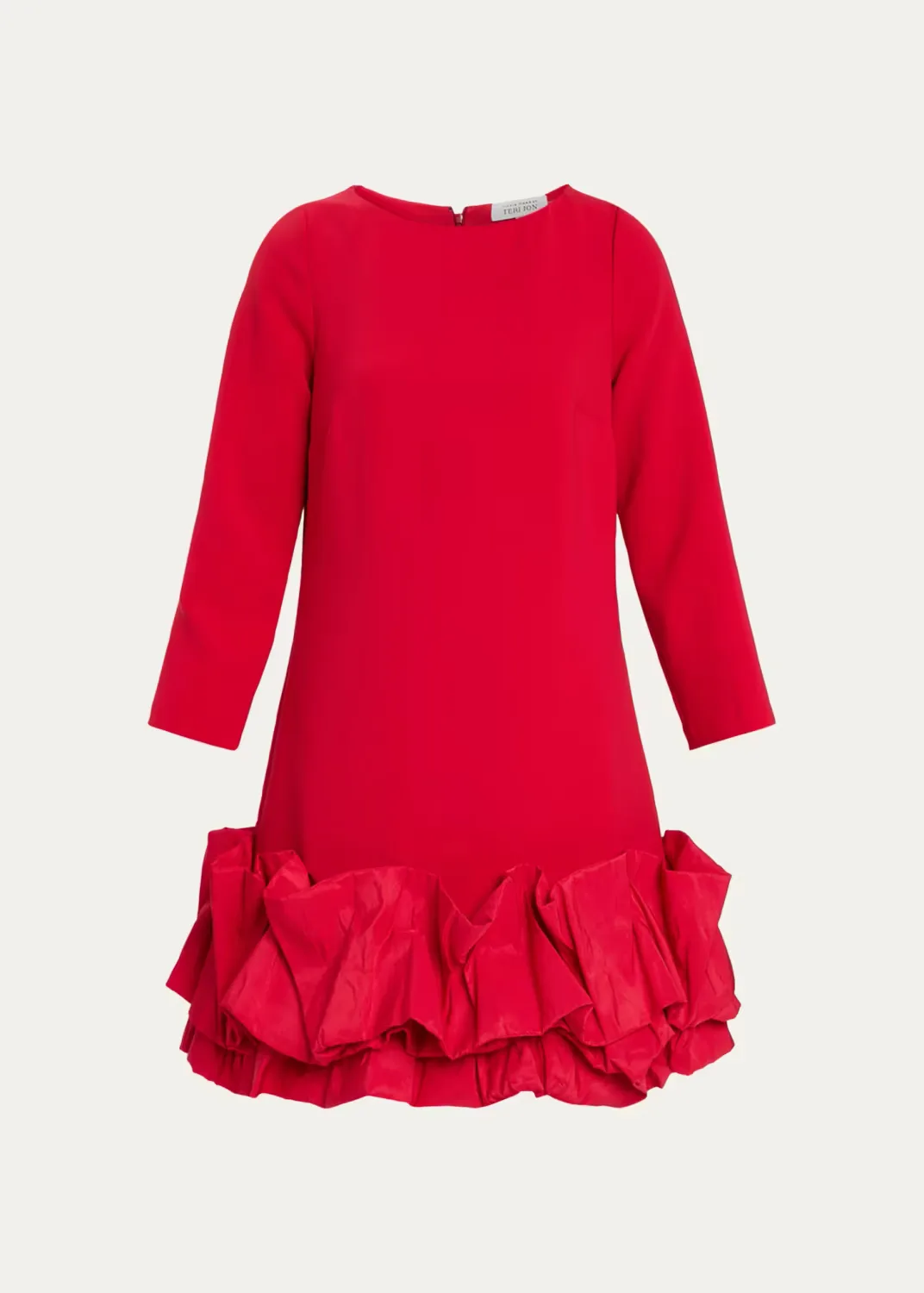 Ruffle-Hem Crepe Mini Dress by Teri Jon