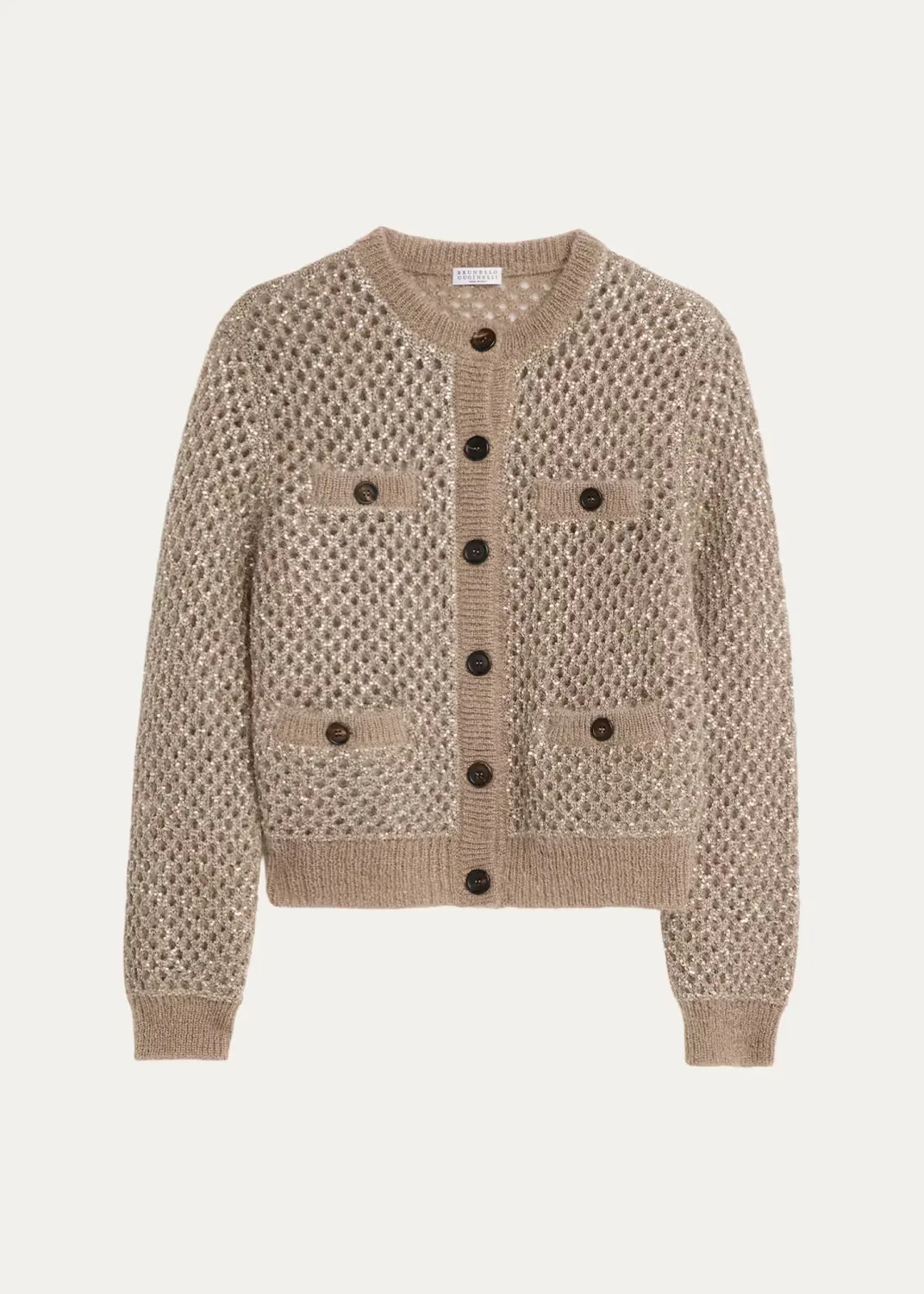 Flicker Mohair Mesh Diamante Knit Cardigan by Brunello Cucinelli