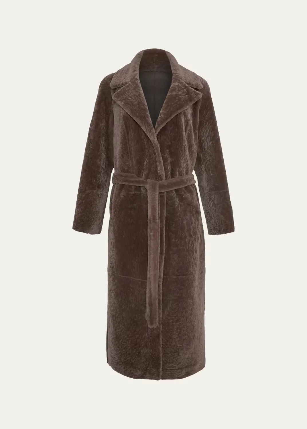 Textured Shearling Lamb Long Wrap Coat
