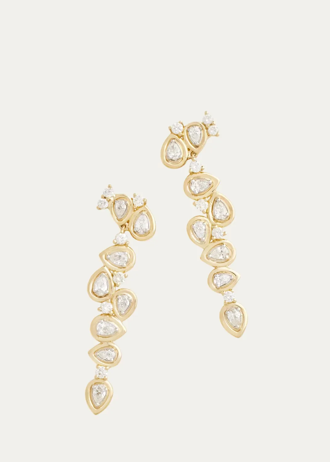 18K Asymmetrical Round and Pear Diamond Earrings by Jamie Wolf