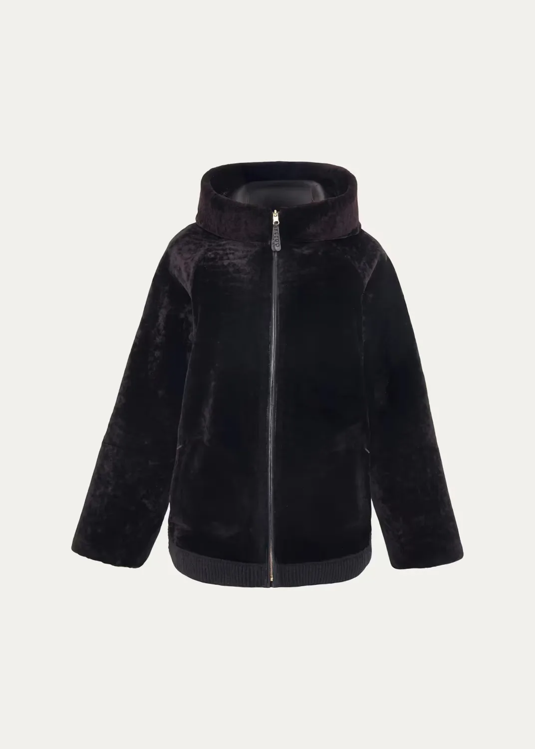 Select Textured Shearling Lamb Hooded Jacket by Gorski