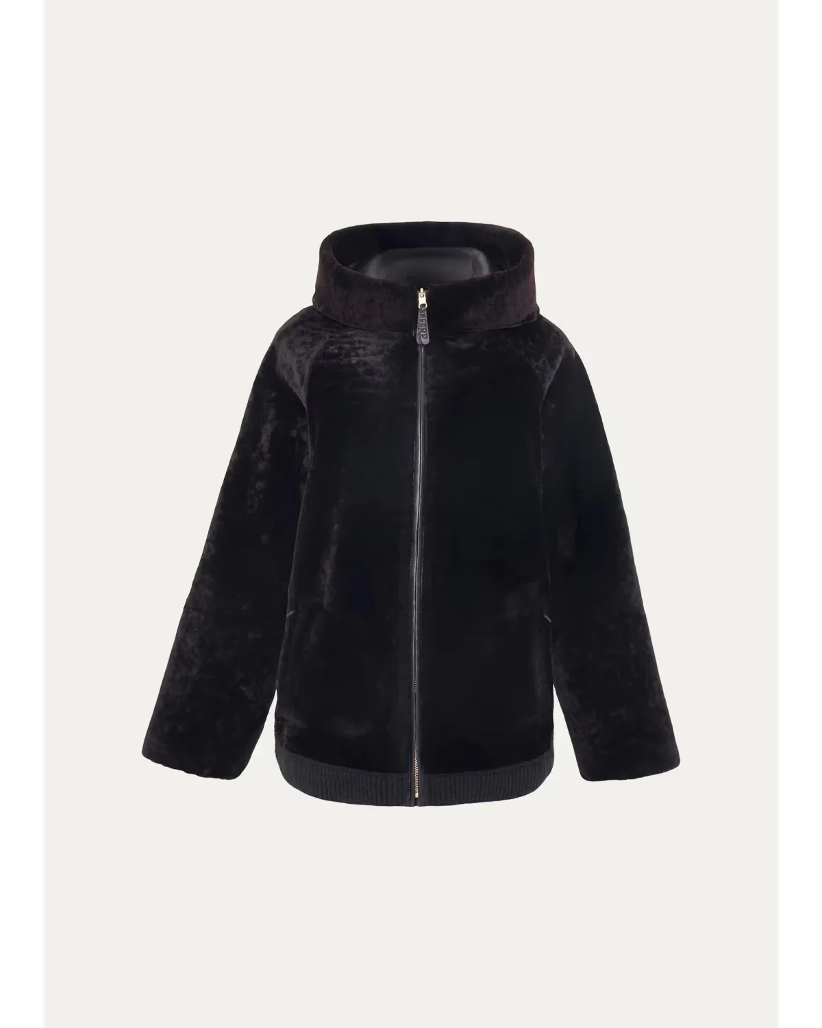 Select Textured Shearling Lamb Hooded Jacket by Gorski