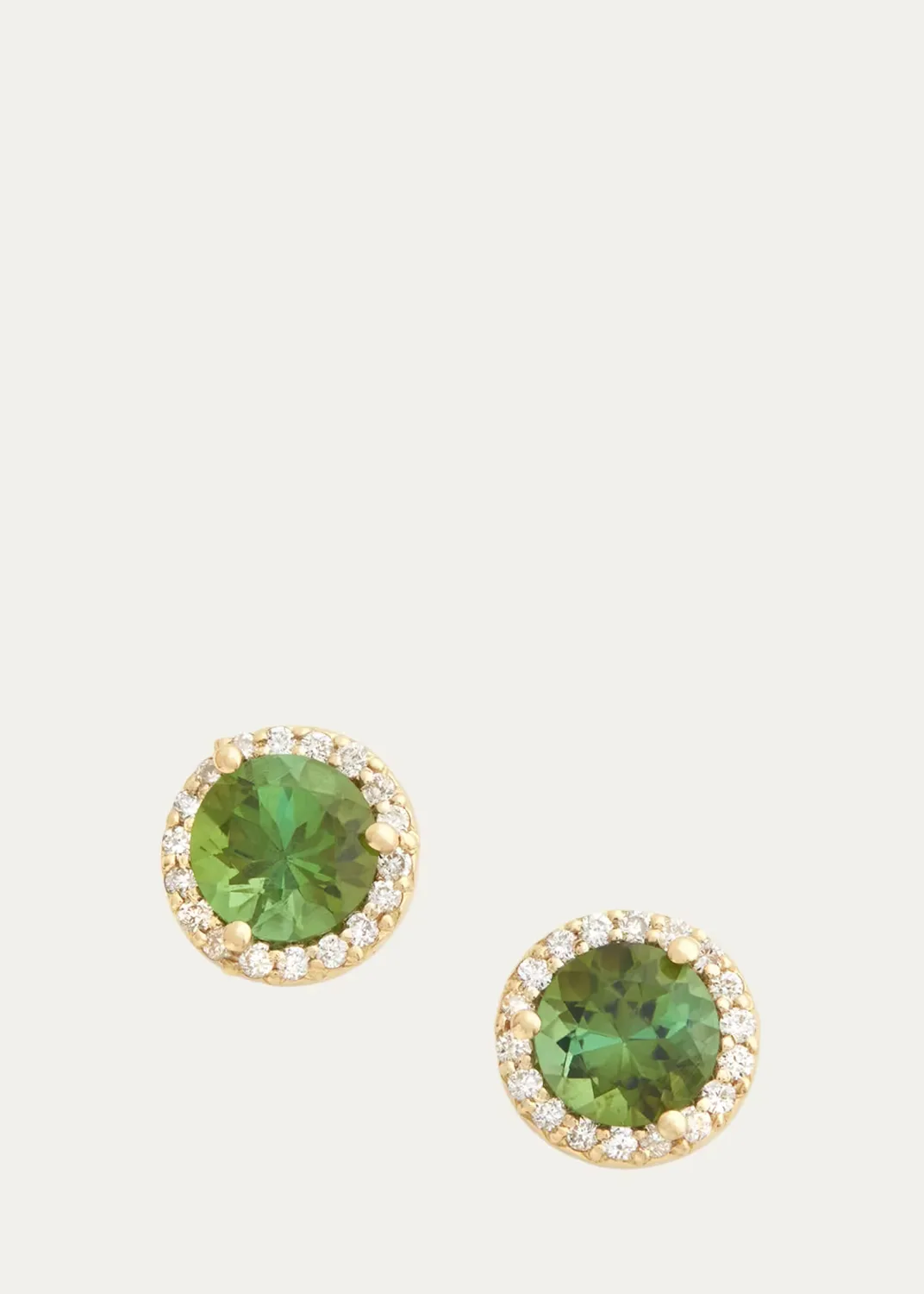 18K Yellow Gold Green Tourmaline Diamond Halo Stud Earrings by Jamie Wolf