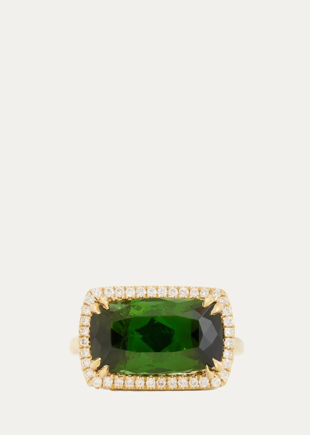 18K Yellow Gold Green Tourmaline Statement Ring with Pave Diamonds by Jamie Wolf