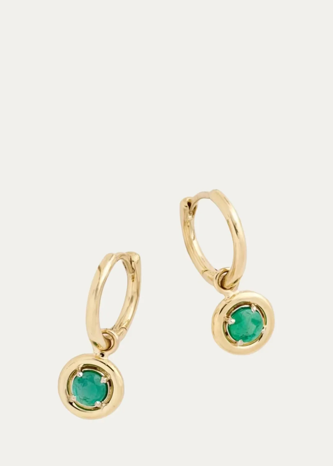 18K Round Edge Emerald Drop Hoop Earrings by Jamie Wolf