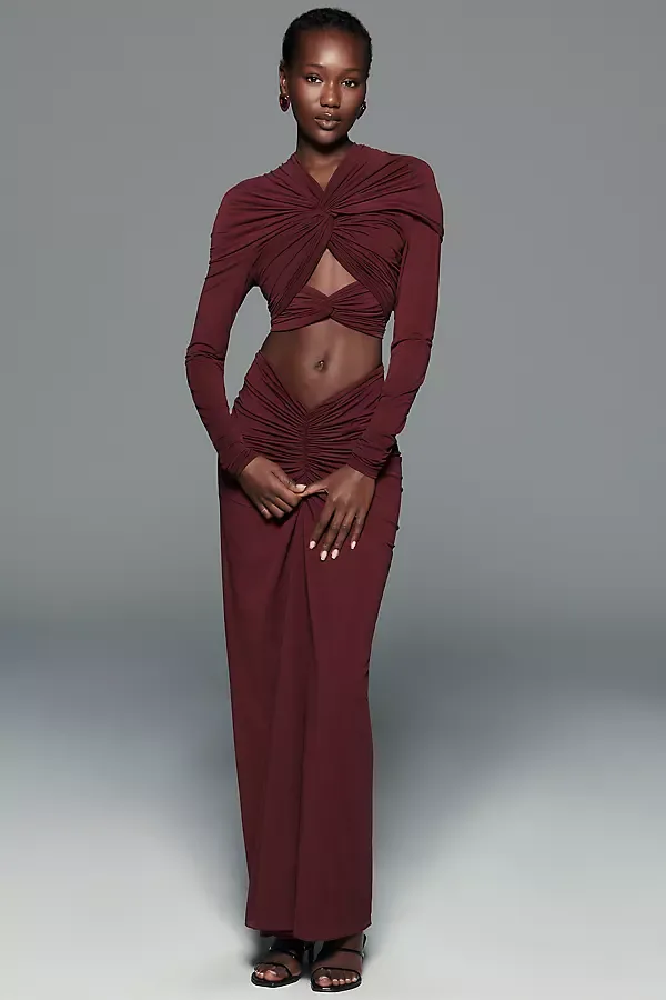 Ronny Kobo Bebe Ruched Twist Crop Top by Anthropologie