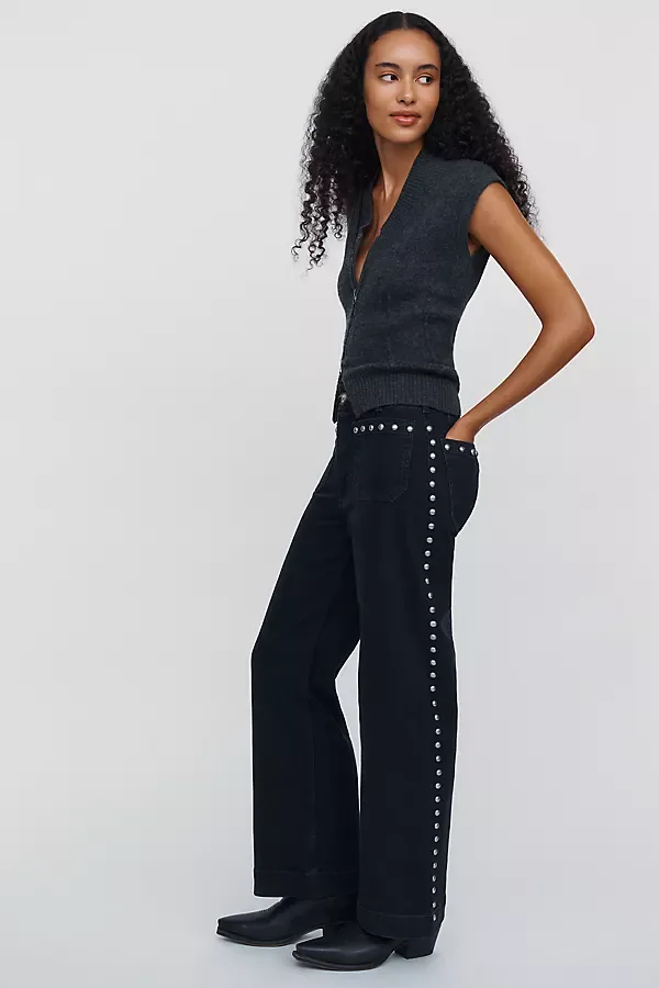 Colette Studded High Rise Wide Leg Full Length Jeans by Maeve