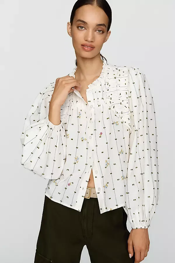 100% Cotton Swing V-Neck Blouse by Anthropologie