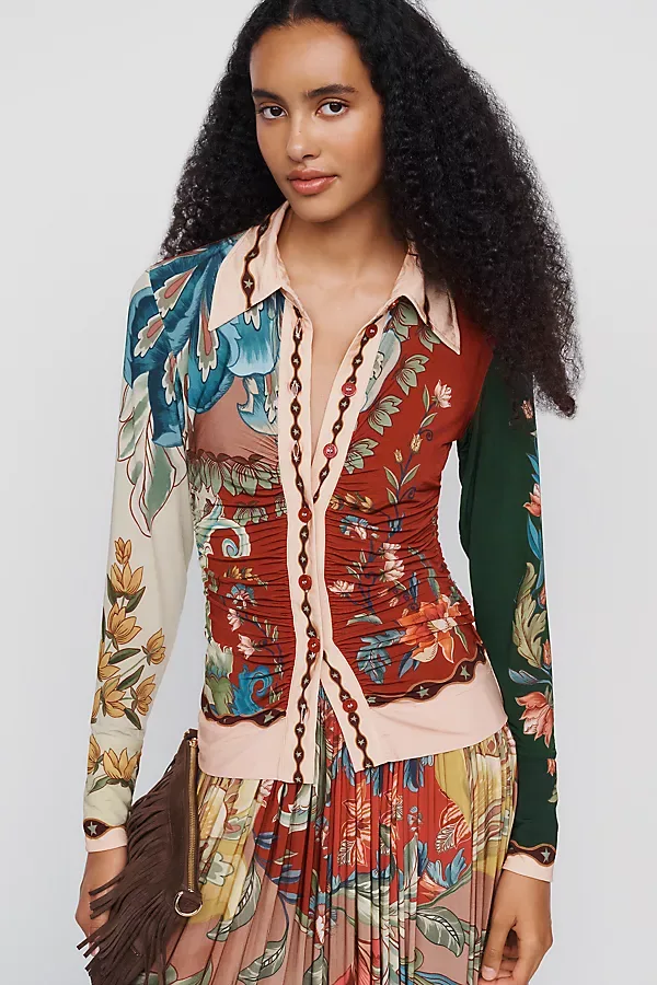 Lunar Printed Button-Front Blouse by FARM Rio