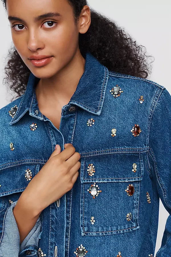 Gems 100% Cotton Denim Buttondown Shirt by FARM Rio