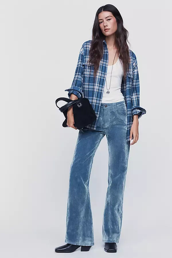 Essential Flare Mid-Rise Flocked Jeans by Pilcro