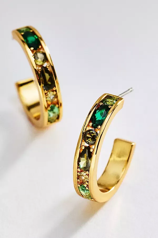 Mixed Stone Bezel Hoop Earrings