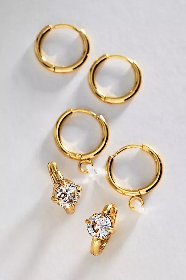 Water Resistant Huggie Hoop Earrings, Set of 3