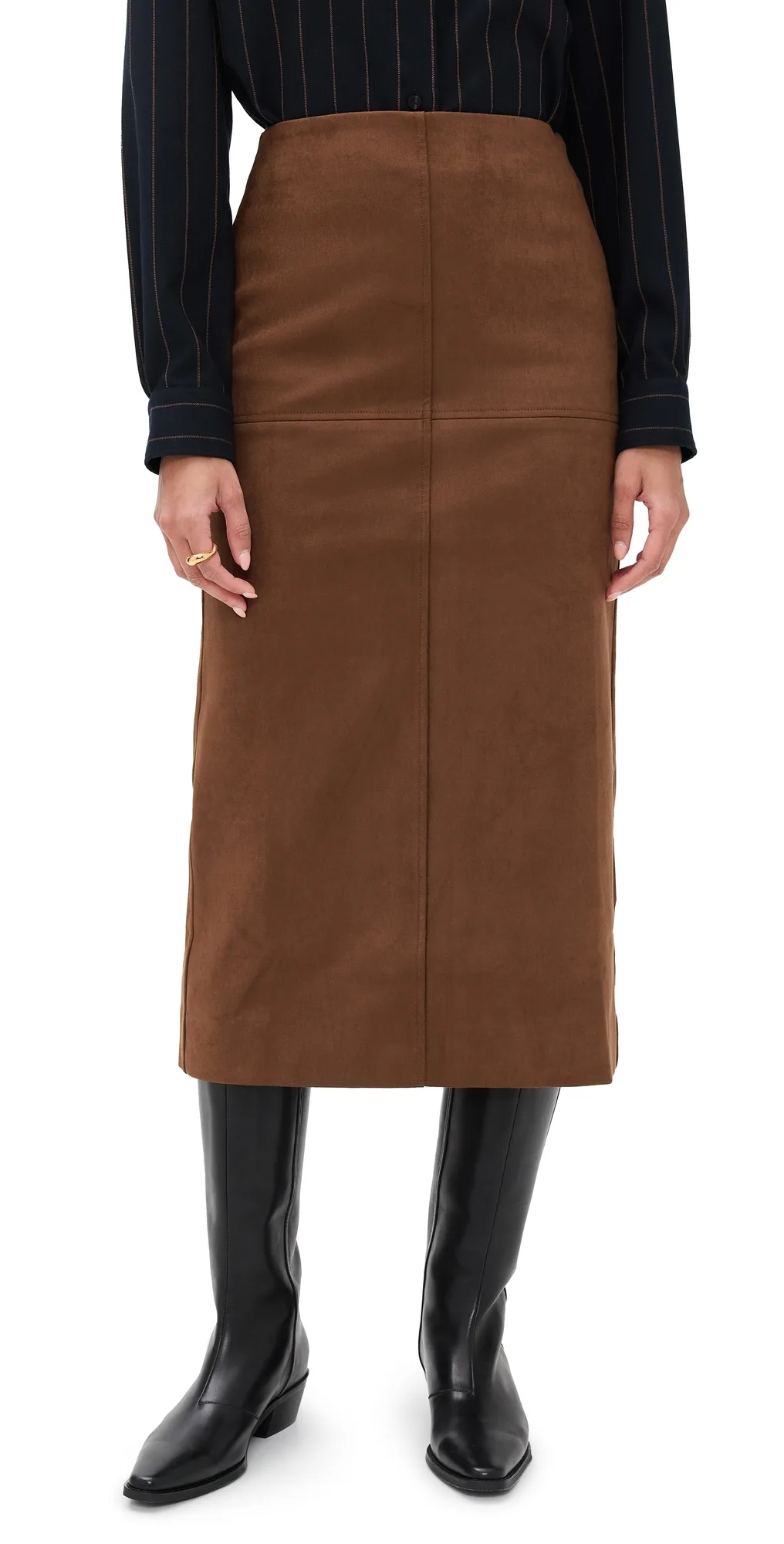 Faux Suede Midi Skirt by English Factory