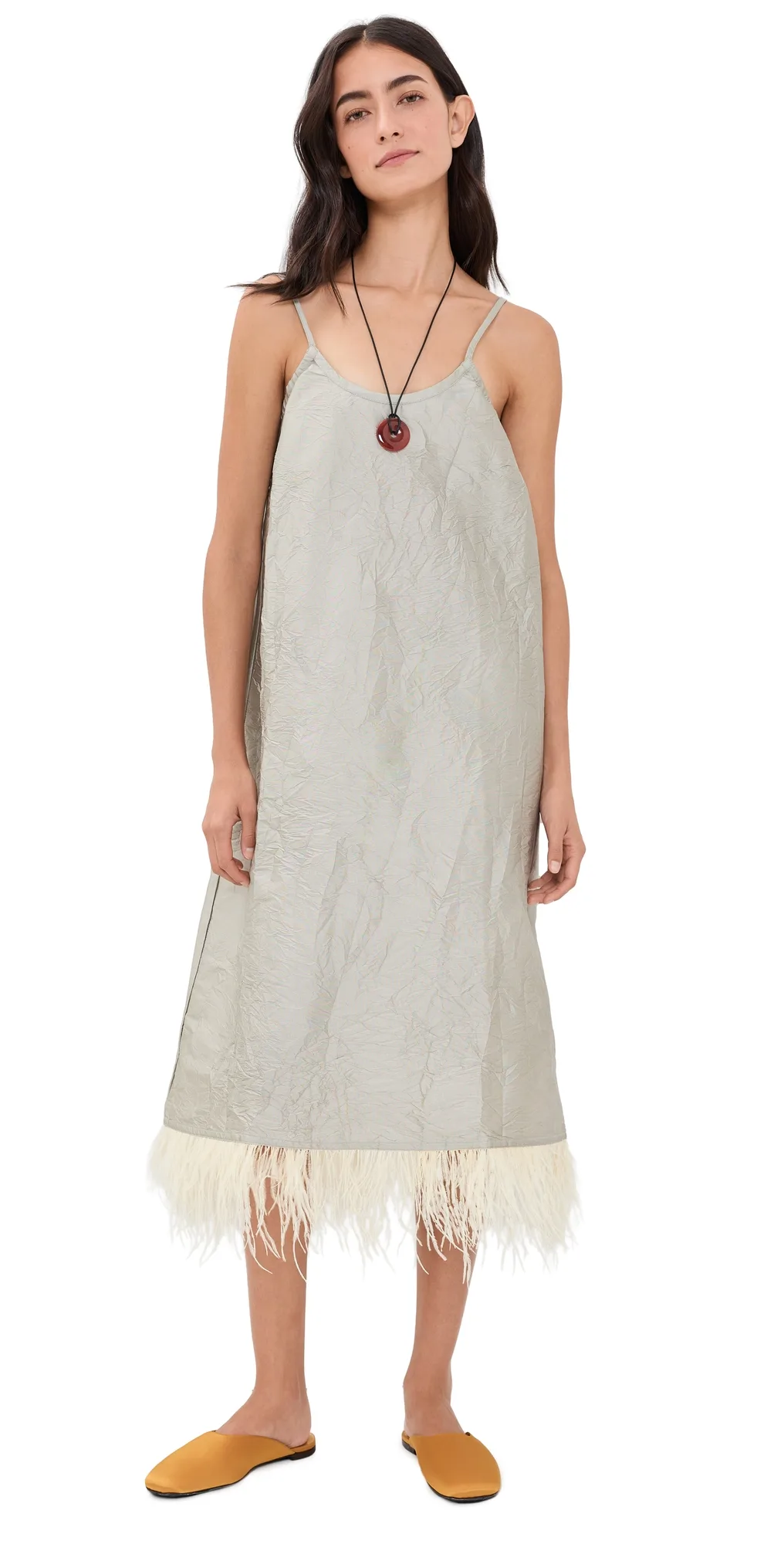 Crinkle Techno Taffeta Feather Dress by Chan Luu
