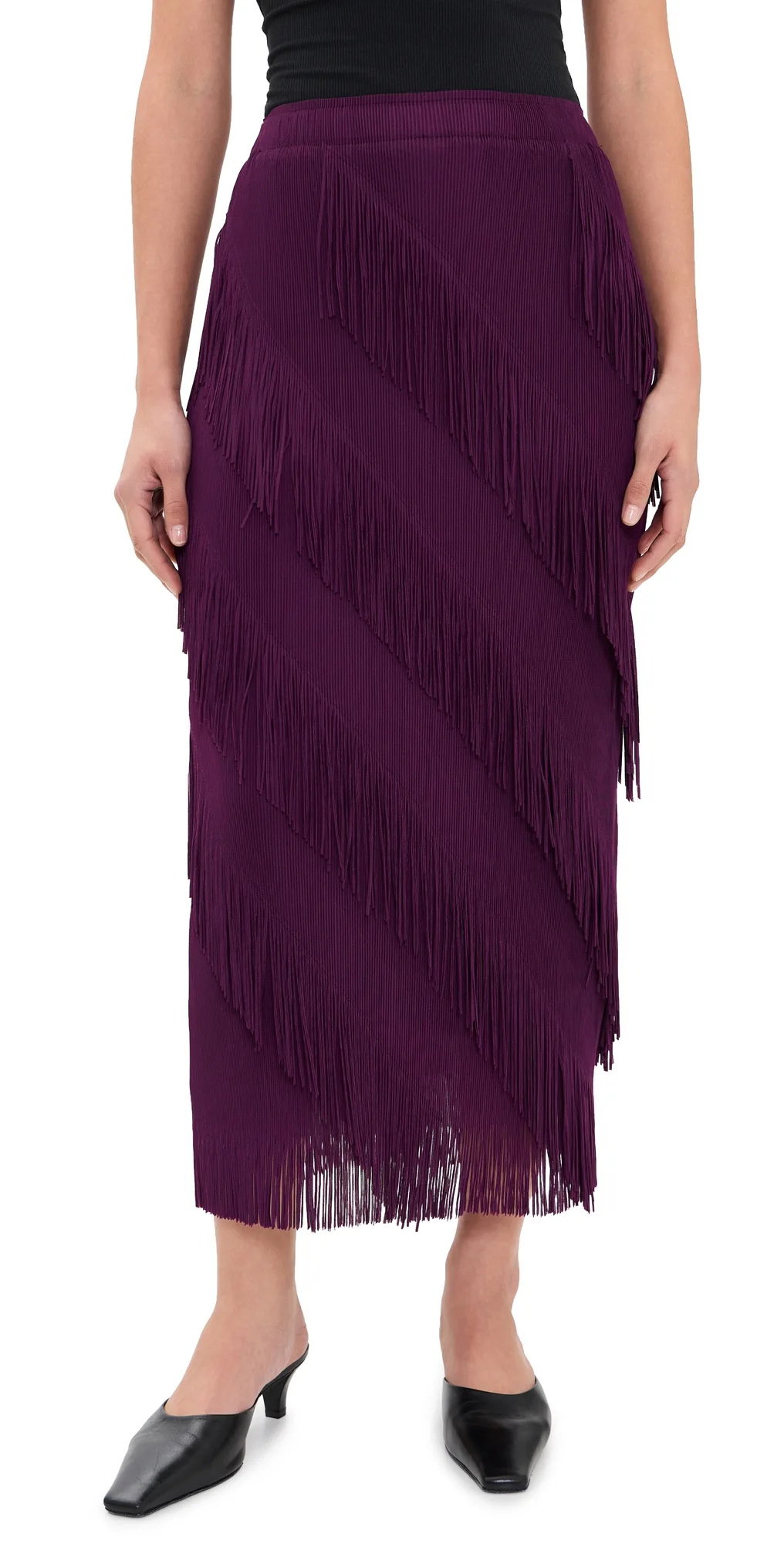 Asymmetrical Fringe Midi Skirt