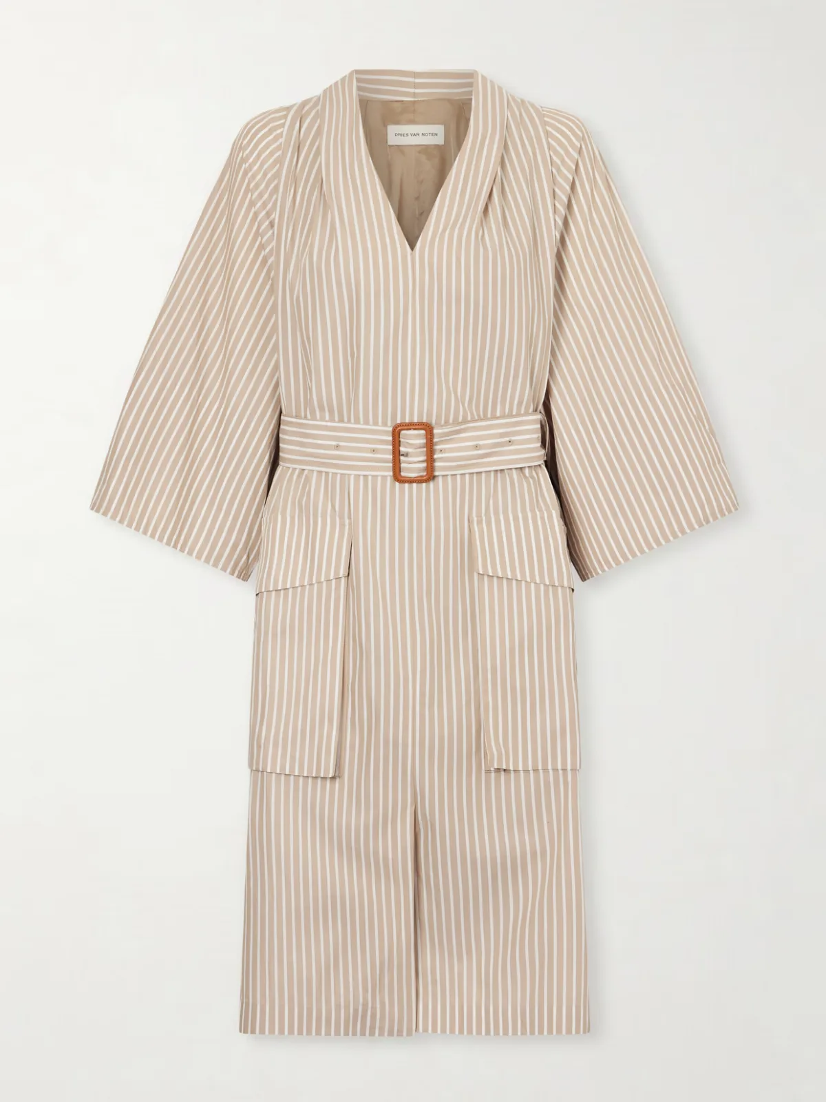 - Belted Striped Cotton Midi Dress -