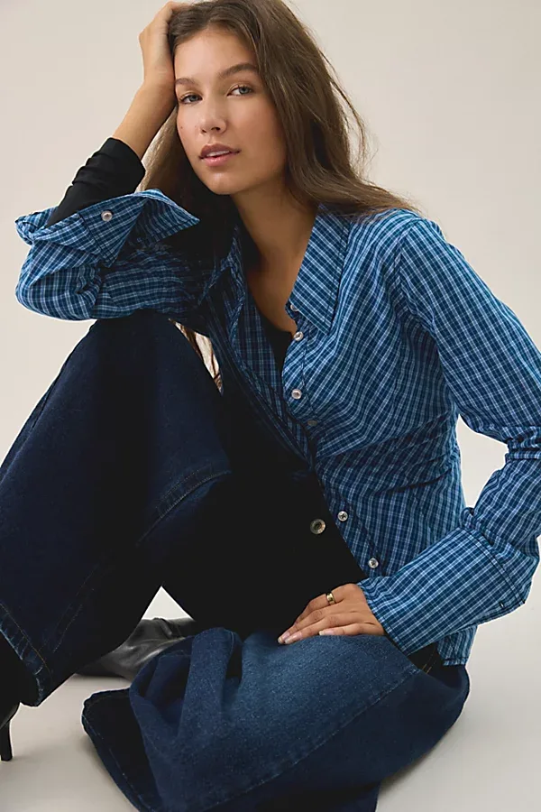 UO Leilani Bias Cut Slim Button Up Shirt Top by Urban Outfitters