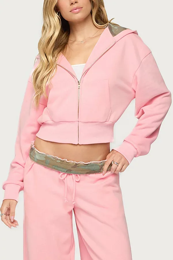 Camo Cool Contrast Zip Up Hoodie by Edikted