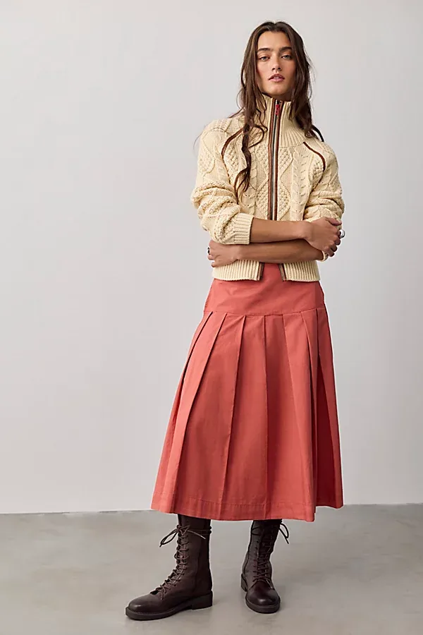 We the Free Skipper Pleated Chino Midi Skirt