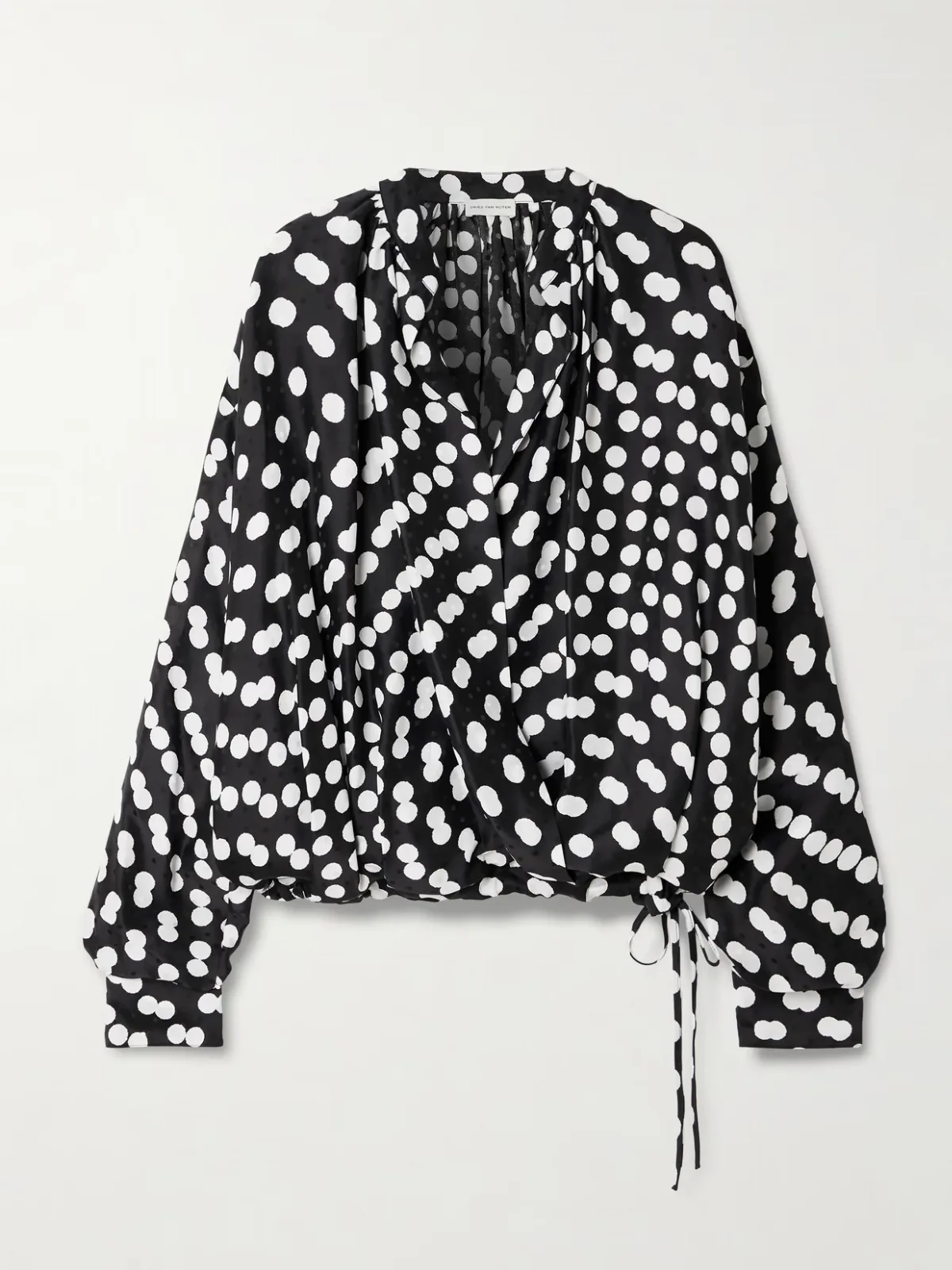 - Draped Polka-dot Satin-jacquard Blouse -