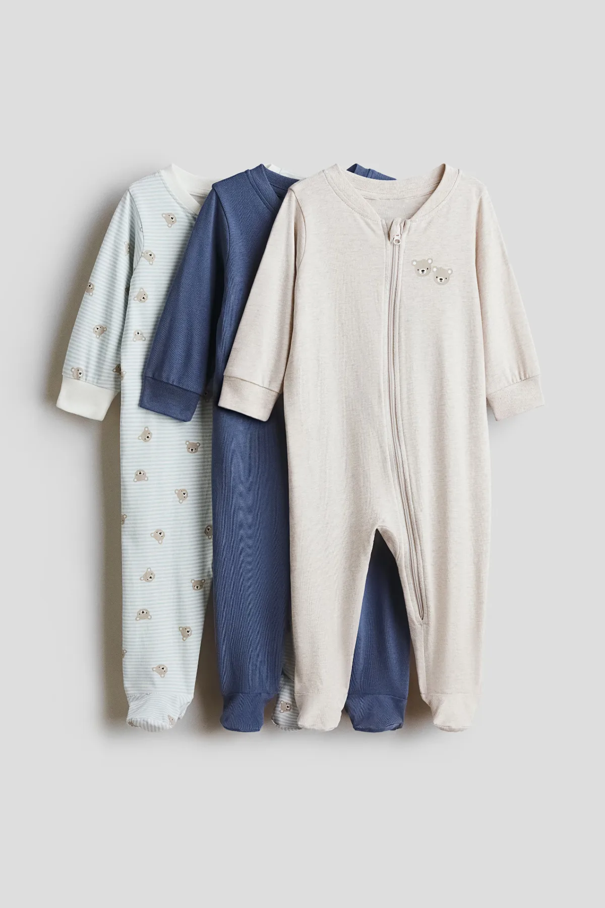 3-Pack Cotton Pajama Jumpsuits with Zipper by H&M