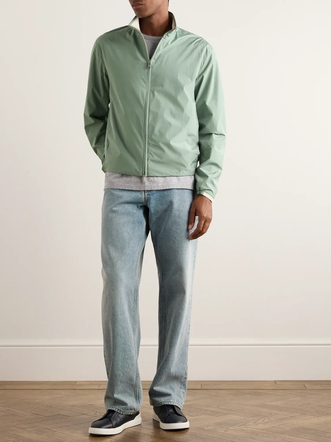 Leather-Trimmed Silk Bomber Jacket by Zegna
