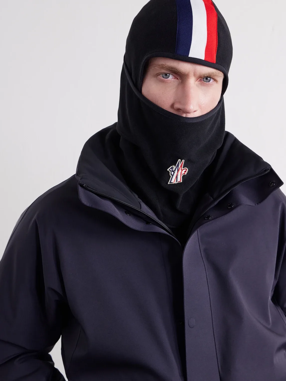 Moncler Grenoble Logo-Appliqud Web-Trimmed Fleece Balaclava by Moncler