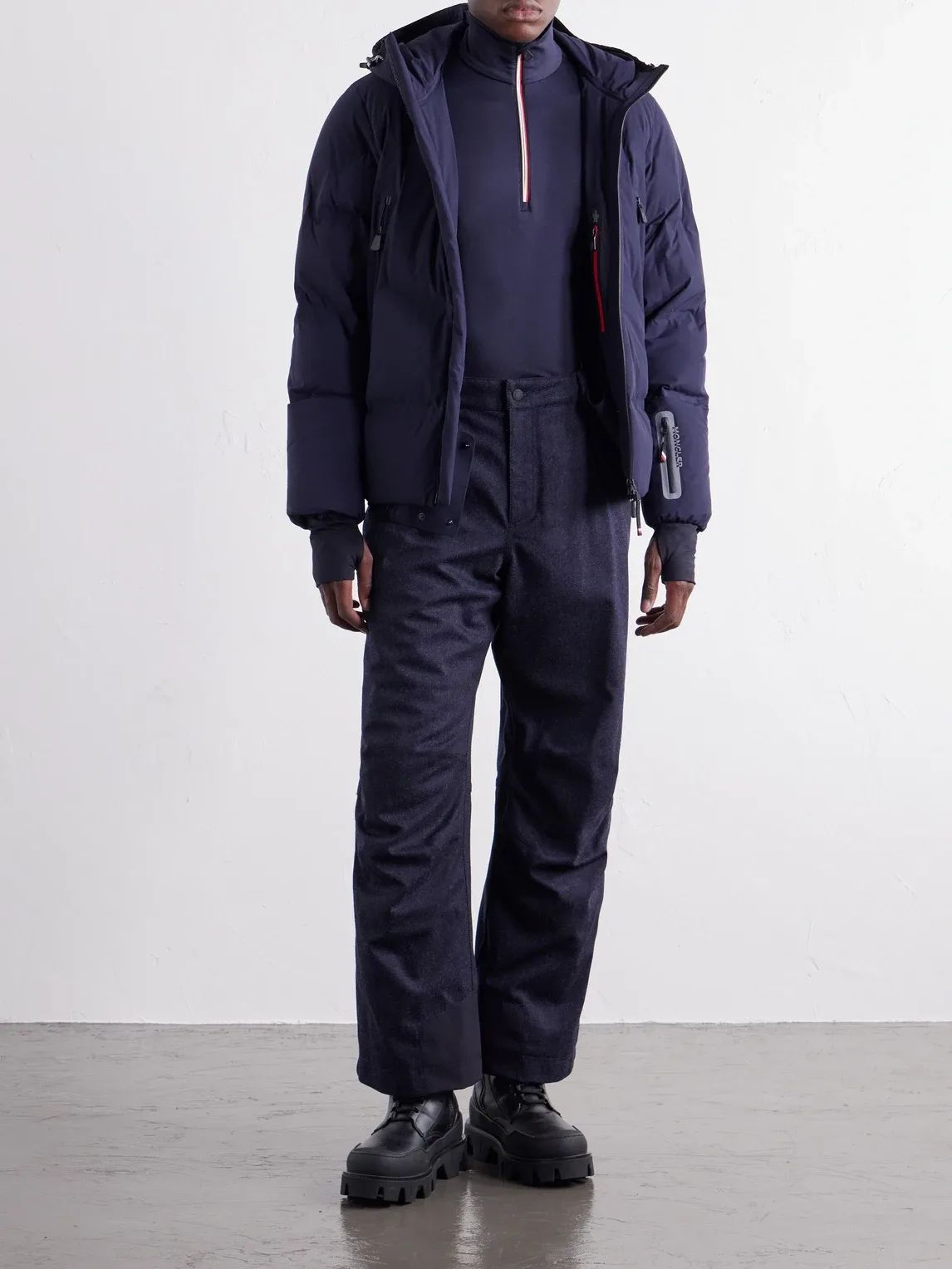 Moncler Grenoble Straight-Leg Padded Webbing-Trimmed Virgin Wool-Denim Ski Salopettes by Moncler