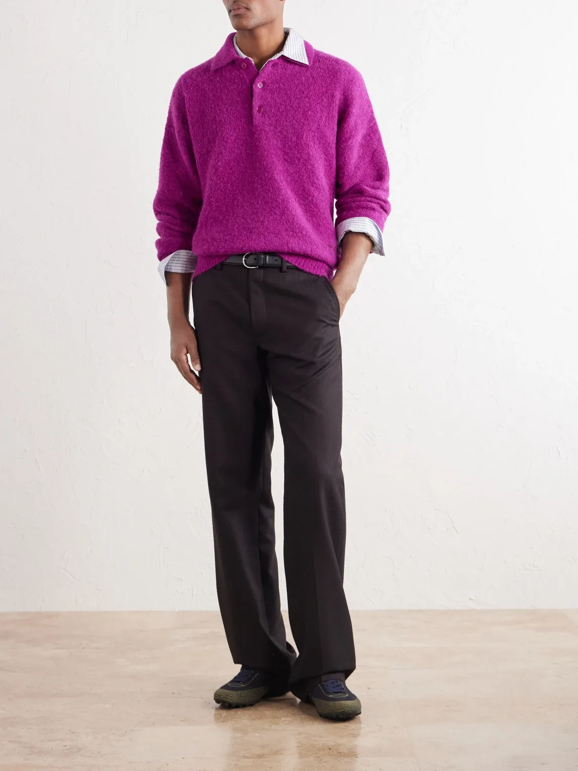 Logo-Embroidered Brushed Wool-Blend Polo Shirt