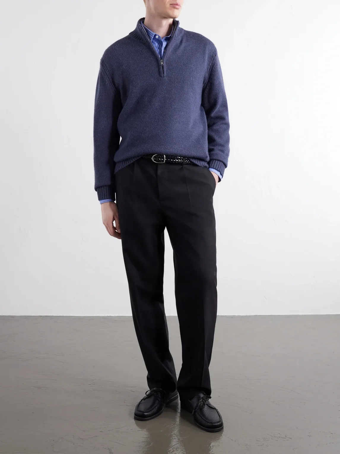 Rib-Trimmed Alpaca Half-Zip Sweater