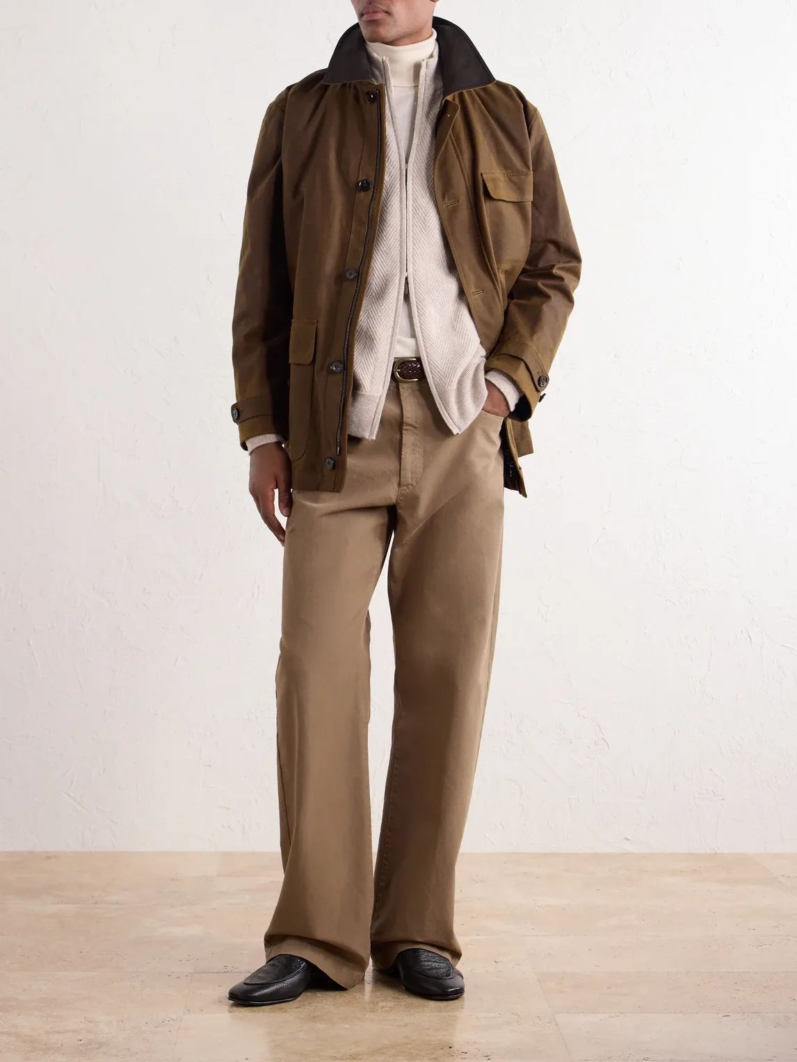 Knightsbridge Herringbone Cashmere Zip-Up Cardigan by Npeal