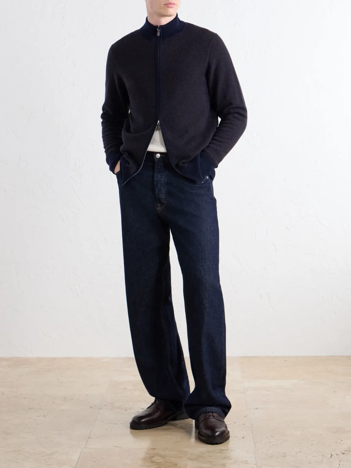 Knightsbridge Jacquard Cashmere Zip-Up Cardigan